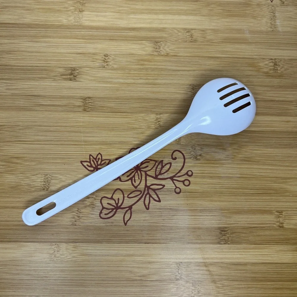 Melamine White Slotted Serving Spoon‎ JP-636  Vintage- 11.5 inches